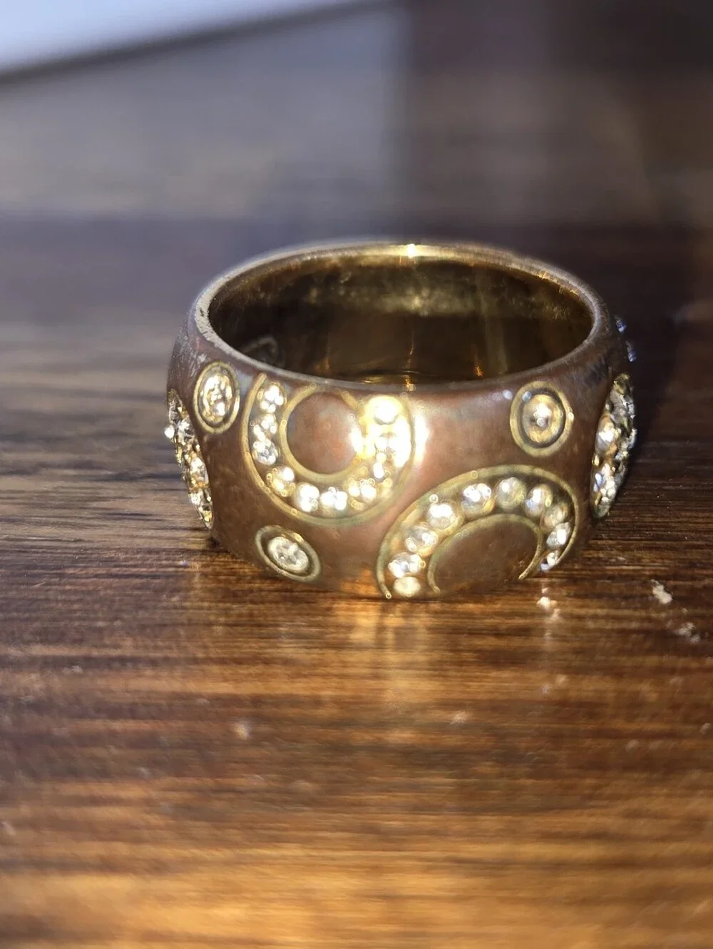 Coach Gold Tone Rhinestone Wide Band Ring Size 5.5 Signed As-Is